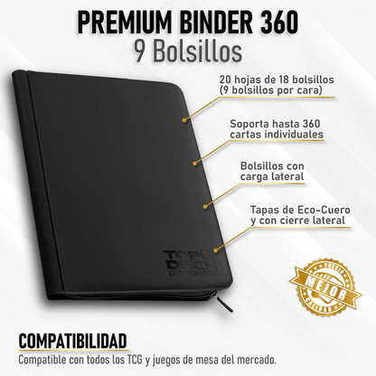 Carpeta Top Deck 360 9 bolsillos- Ecocuero Negro