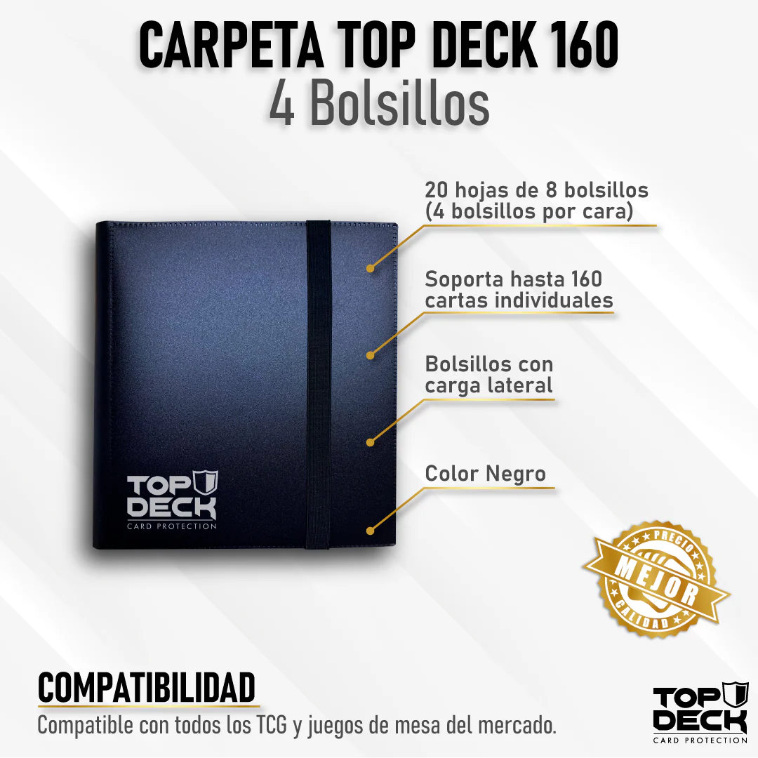 Carpeta Top Deck 160 4 bolsillos- Plastica Negro