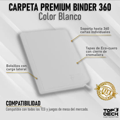 Carpeta Top Deck 360 9 bolsillos- Ecocuero Blanca
